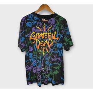 Vintage 1992 Grateful Dead AOP All Over Print Dead Space Skeletons T-Shirt Large